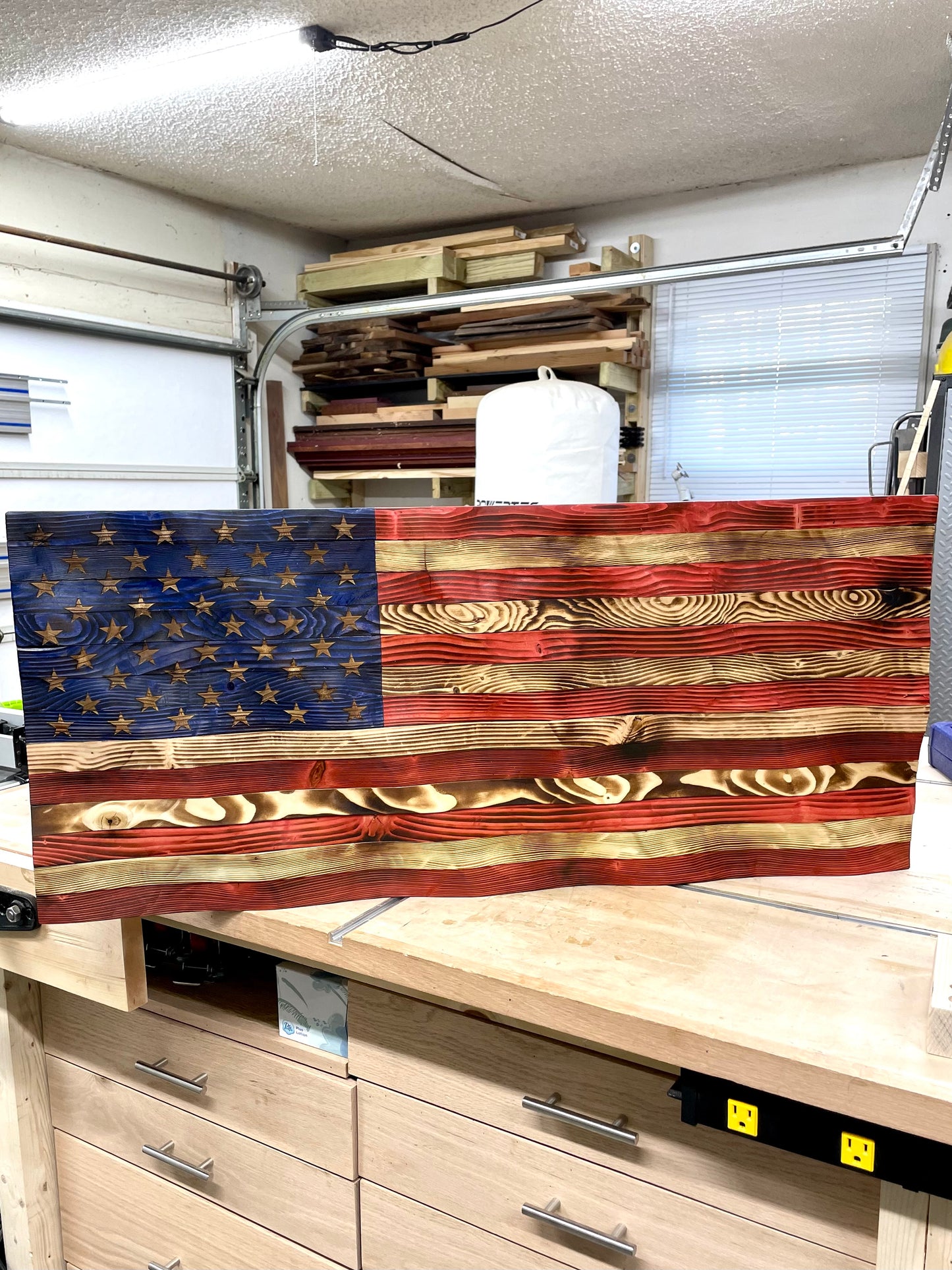 Hand Carved Wavy American Flag