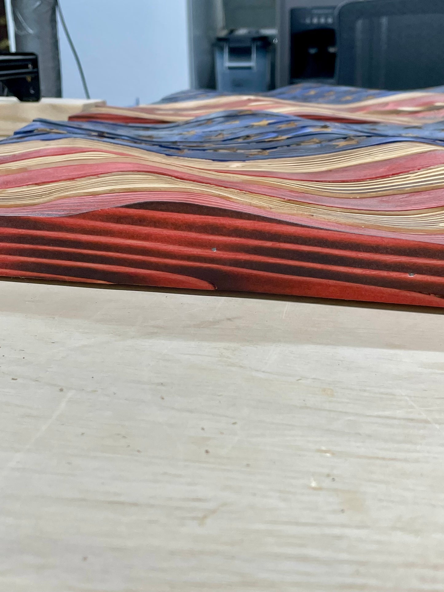 Hand Carved Wavy American Flag