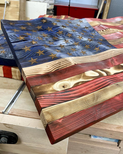Hand Carved Wavy American Flag