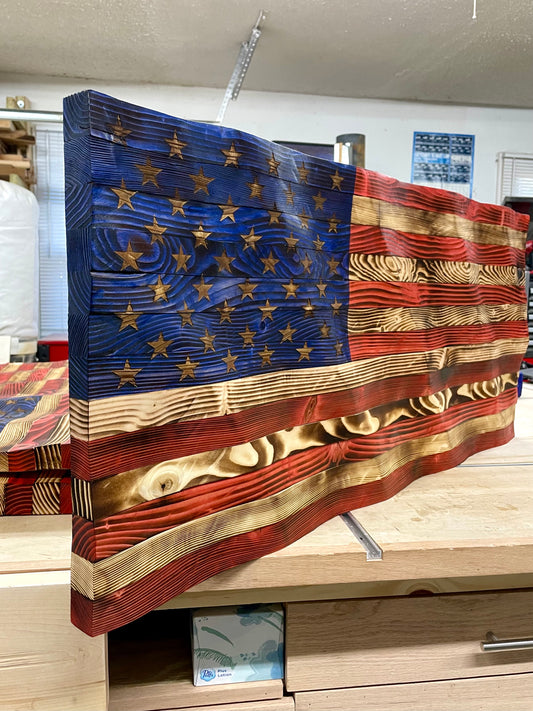 Hand Carved Wavy American Flag