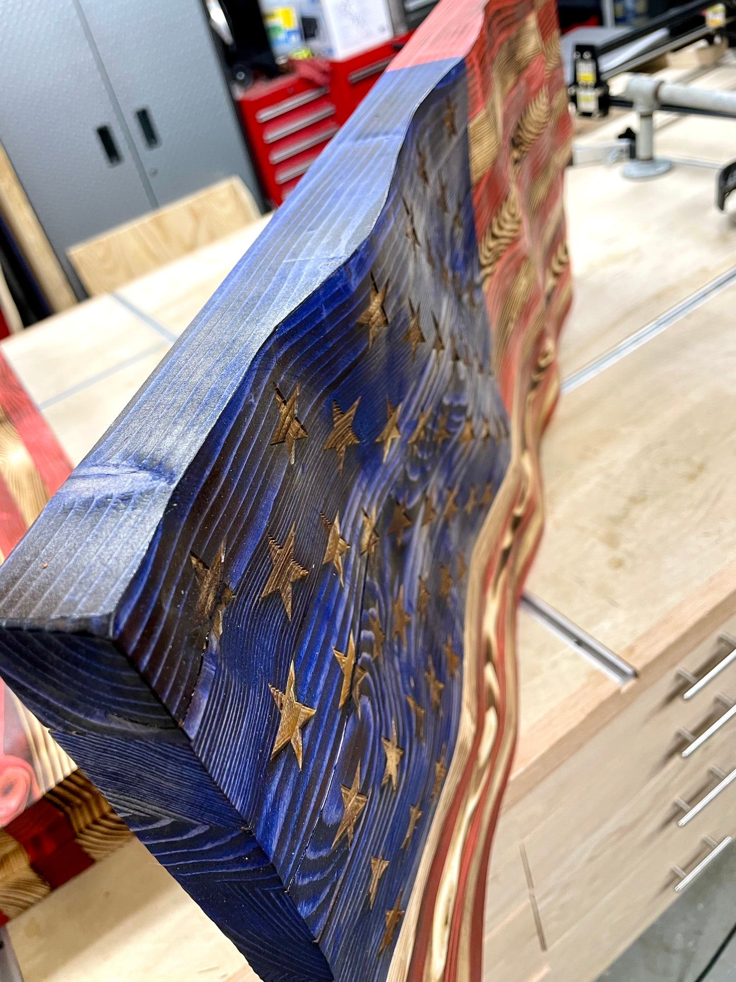 Hand Carved Wavy American Flag