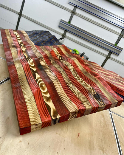 Hand Carved Wavy American Flag